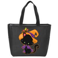 Cute Cat And Mouse Halloween Witch Zip Tote Bag