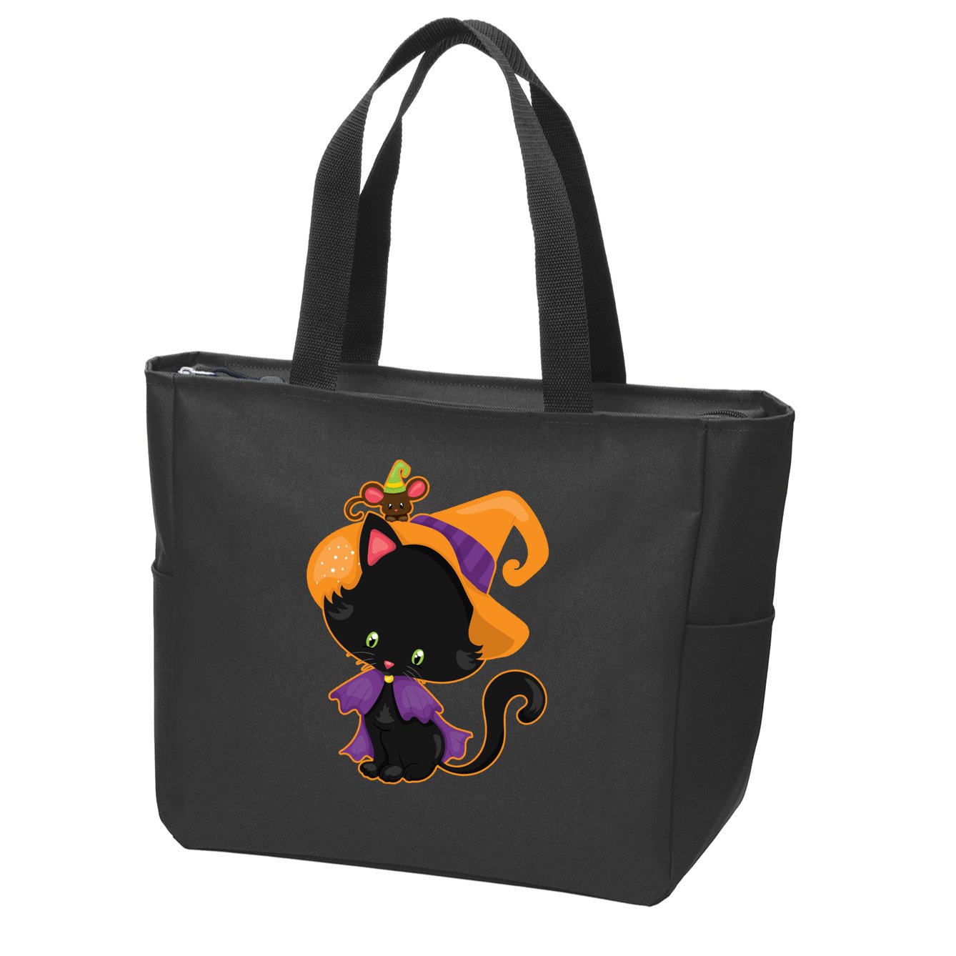 Cute Cat And Mouse Halloween Witch Zip Tote Bag