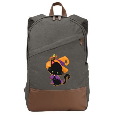 Cute Cat And Mouse Halloween Witch Cotton Canvas Backpack