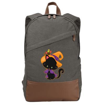 Cute Cat And Mouse Halloween Witch Cotton Canvas Backpack