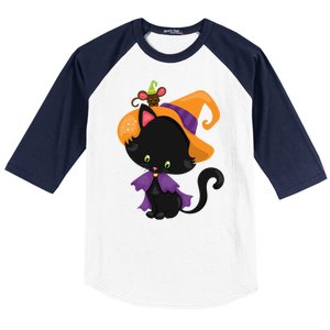 Cute Cat And Mouse Halloween Witch Baseball Sleeve Shirt