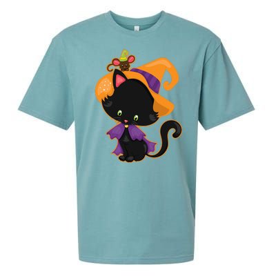 Cute Cat And Mouse Halloween Witch Sueded Cloud Jersey T-Shirt