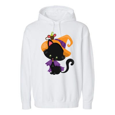 Cute Cat And Mouse Halloween Witch Garment-Dyed Fleece Hoodie