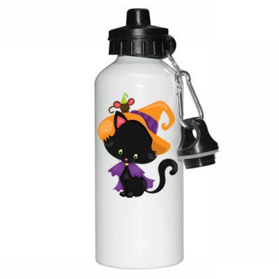 Cute Cat And Mouse Halloween Witch Aluminum Water Bottle 