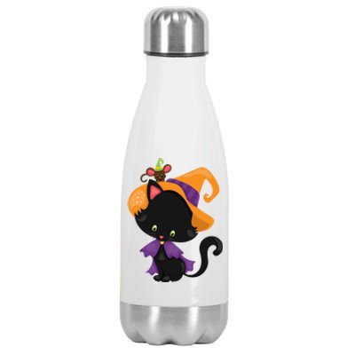 Cute Cat And Mouse Halloween Witch Stainless Steel Insulated Water Bottle