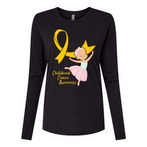 Childhood Cancer Awareness Yellow RIbbon Ballerina Womens Cotton Relaxed Long Sleeve T-Shirt