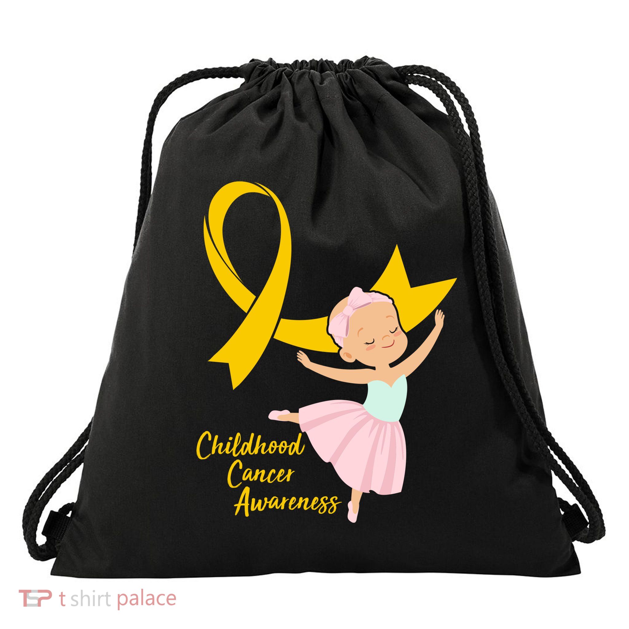 Childhood Cancer Awareness Yellow RIbbon Ballerina Drawstring Bag