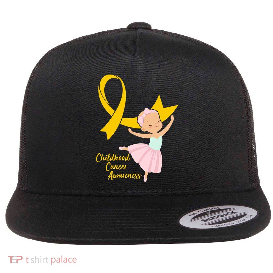 Childhood Cancer Awareness Yellow RIbbon Ballerina Flat Bill Trucker Hat