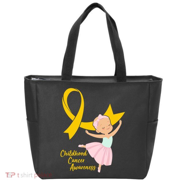 Childhood Cancer Awareness Yellow RIbbon Ballerina Zip Tote Bag