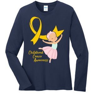 Childhood Cancer Awareness Yellow RIbbon Ballerina Ladies Long Sleeve Shirt