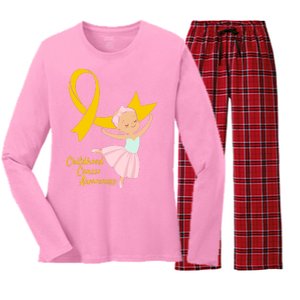 Childhood Cancer Awareness Yellow RIbbon Ballerina Women's Long Sleeve Flannel Pajama Set 