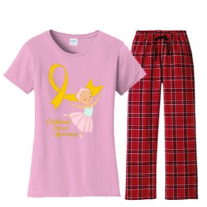 Childhood Cancer Awareness Yellow RIbbon Ballerina Women's Flannel Pajama Set