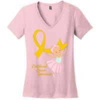 Childhood Cancer Awareness Yellow RIbbon Ballerina Women's V-Neck T-Shirt