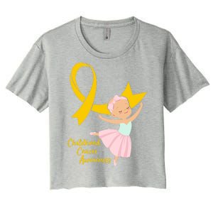 Childhood Cancer Awareness Yellow RIbbon Ballerina Women's Crop Top Tee