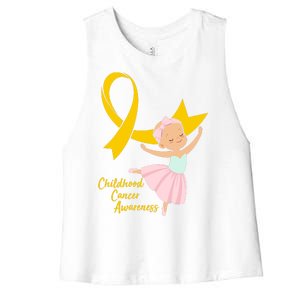 Childhood Cancer Awareness Yellow RIbbon Ballerina Women's Racerback Cropped Tank