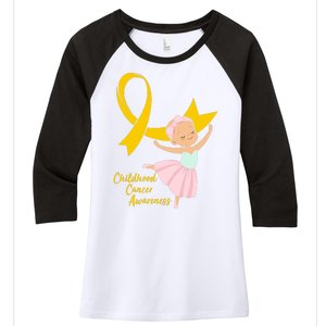 Childhood Cancer Awareness Yellow RIbbon Ballerina Women's Tri-Blend 3/4-Sleeve Raglan Shirt