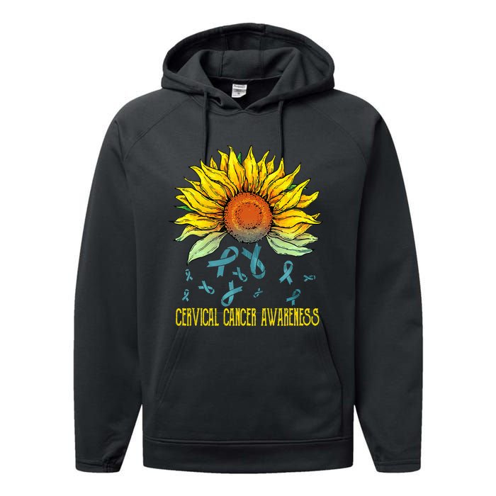 Cervical Cancer Awareness Sunflower Performance Fleece Hoodie