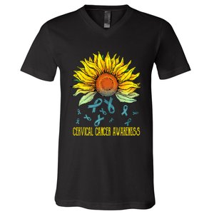 Cervical Cancer Awareness Sunflower V-Neck T-Shirt