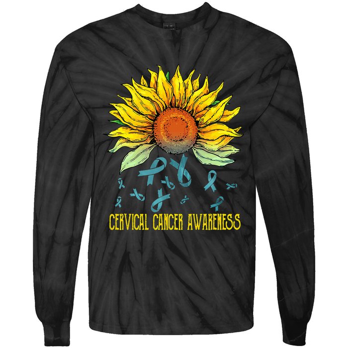 Cervical Cancer Awareness Sunflower Tie-Dye Long Sleeve Shirt