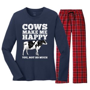 Cool Cow Art For Women Cow Farmer Dairy Cows Farm Animal Women's Long Sleeve Flannel Pajama Set 