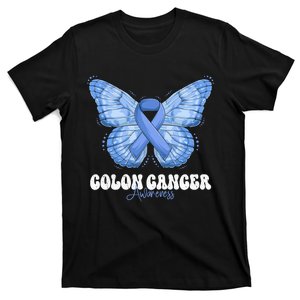 Colon Cancer Awareness Month Blue Ribbon Butterfly T-Shirt