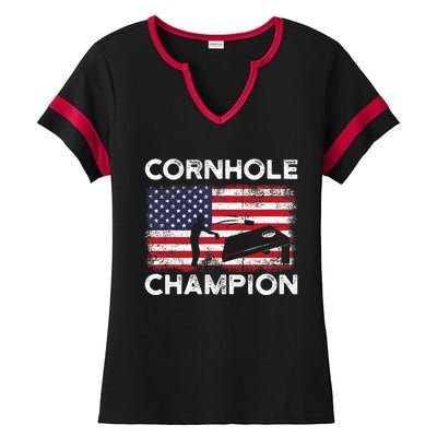 Cornhole Champion American Flag USA July 4th Cornhole Ladies Halftime Notch Neck Tee