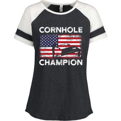 Cornhole Champion American Flag USA July 4th Cornhole Enza Ladies Jersey Colorblock Tee