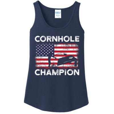 Cornhole Champion American Flag USA July 4th Cornhole Ladies Essential Tank