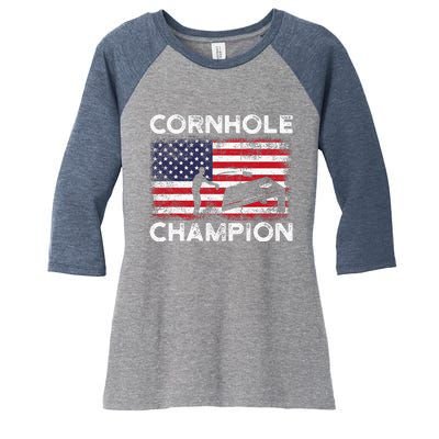 Cornhole Champion American Flag USA July 4th Cornhole Women's Tri-Blend 3/4-Sleeve Raglan Shirt