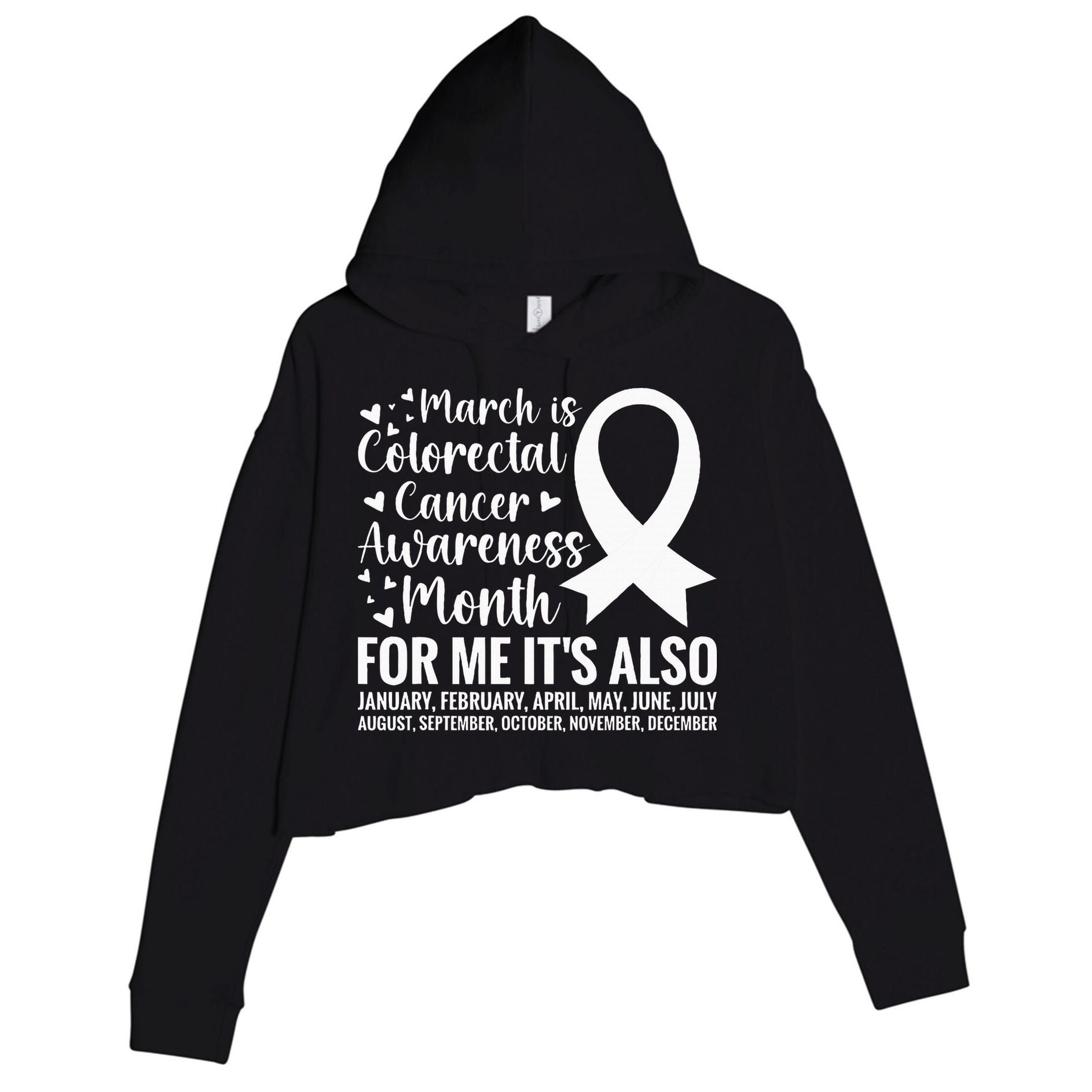 Colorectal Cancer Awareness Month Colon Cancer Survivor Crop Fleece Hoodie