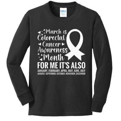 Colorectal Cancer Awareness Month Colon Cancer Survivor Kids Long Sleeve Shirt