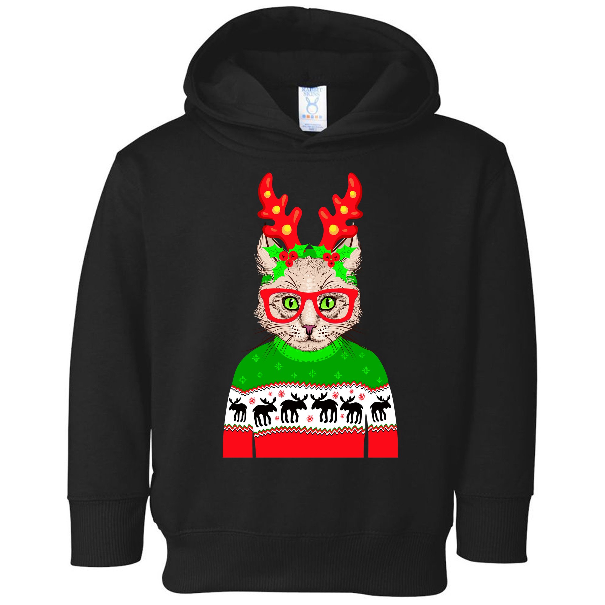 Funny Hipster Christmas Party Cat Toddler Hoodie