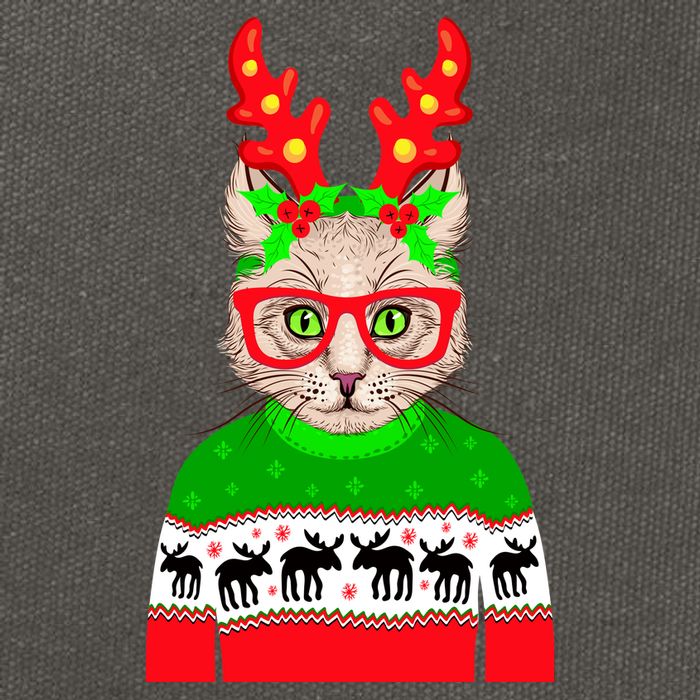Funny Hipster Christmas Party Cat Cotton Canvas Backpack