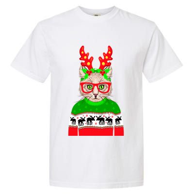 Funny Hipster Christmas Party Cat Garment-Dyed Heavyweight T-Shirt