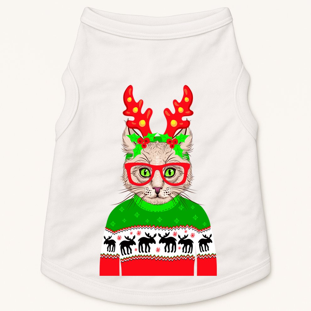 Funny Hipster Christmas Party Cat Doggie Tank