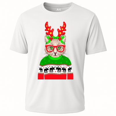 Funny Hipster Christmas Party Cat Performance Shirt