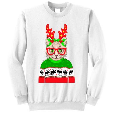 Funny Hipster Christmas Party Cat Sweatshirt