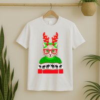 Funny Hipster Christmas Party Cat T-Shirt