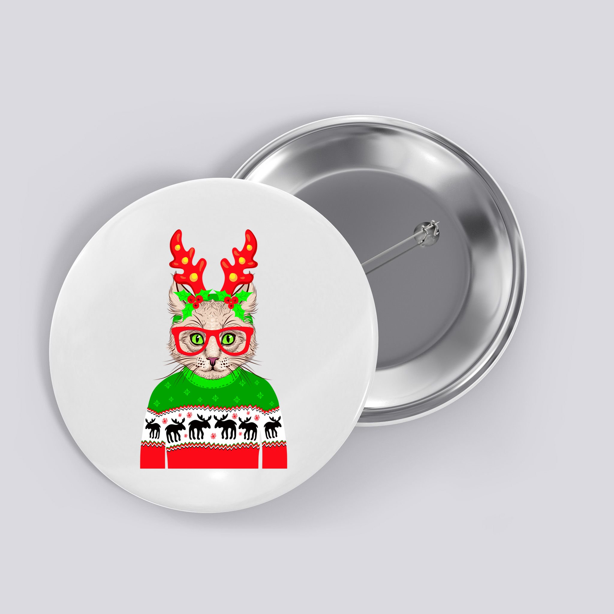 Funny Hipster Christmas Party Cat Button