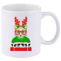 Funny Hipster Christmas Party Cat 11oz C Handle Ceramic Mug