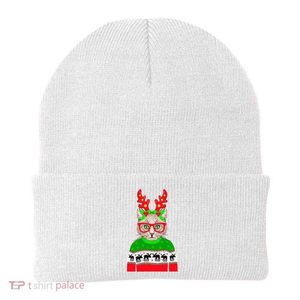 Funny Hipster Christmas Party Cat Knit Cap Winter Beanie