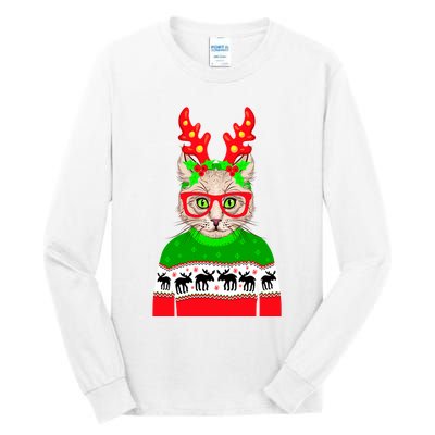 Funny Hipster Christmas Party Cat Tall Long Sleeve T-Shirt