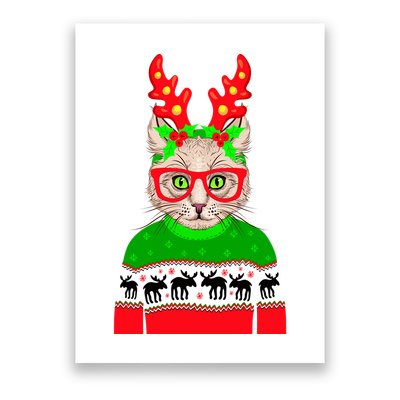 Funny Hipster Christmas Party Cat Poster