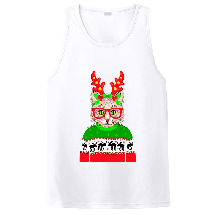 Funny Hipster Christmas Party Cat PosiCharge Competitor Tank