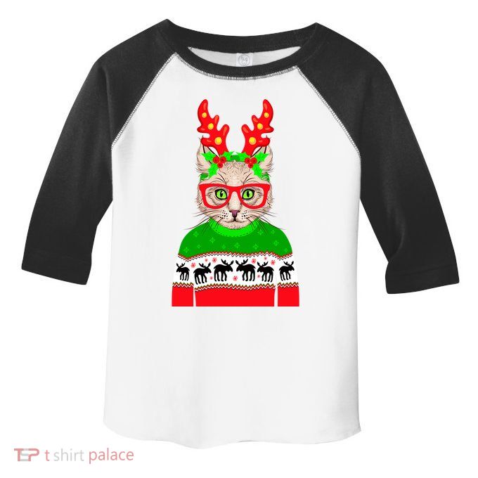 Funny Hipster Christmas Party Cat Toddler Fine Jersey T-Shirt