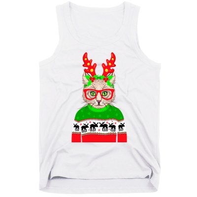 Funny Hipster Christmas Party Cat Tank Top