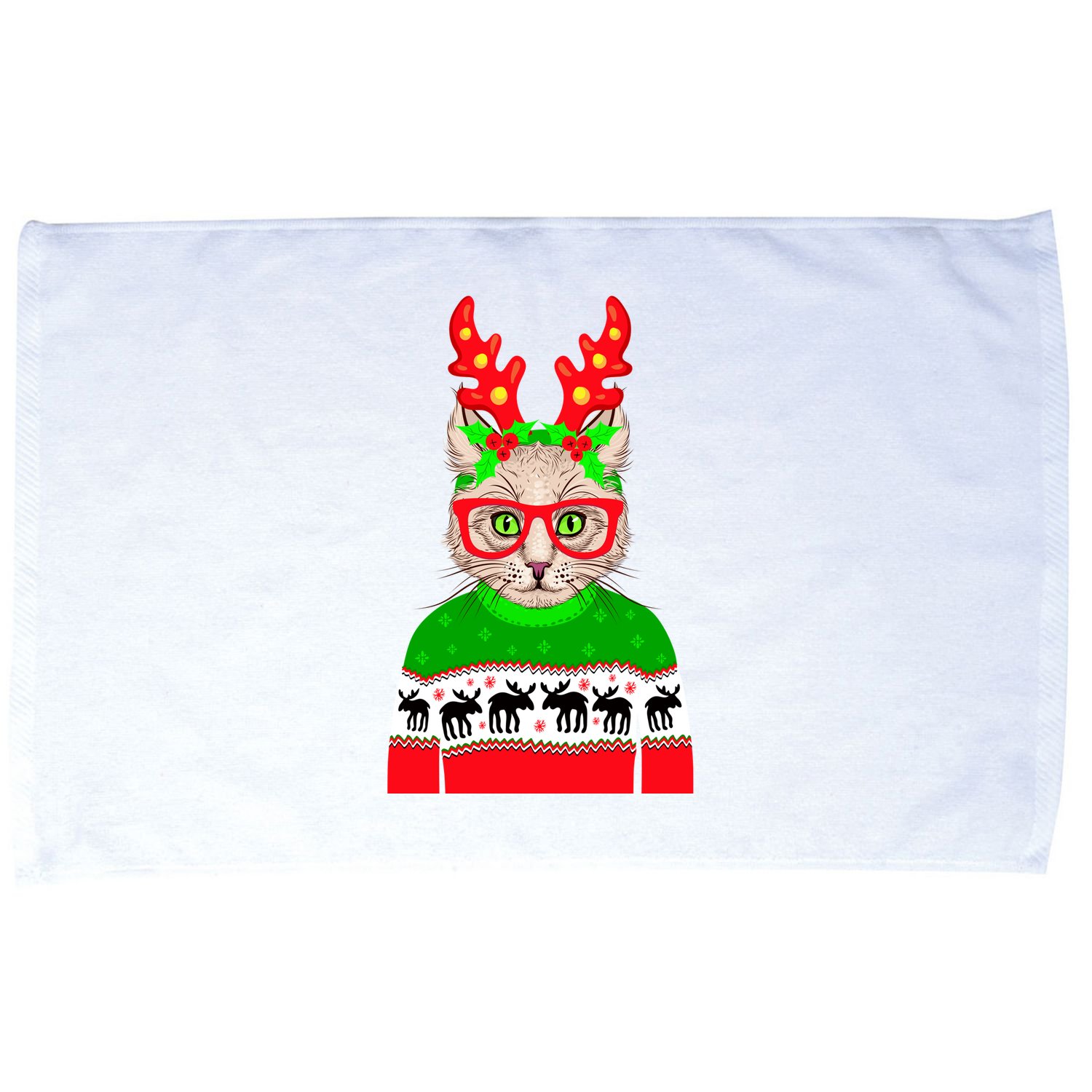 Funny Hipster Christmas Party Cat Microfiber Hand Towel
