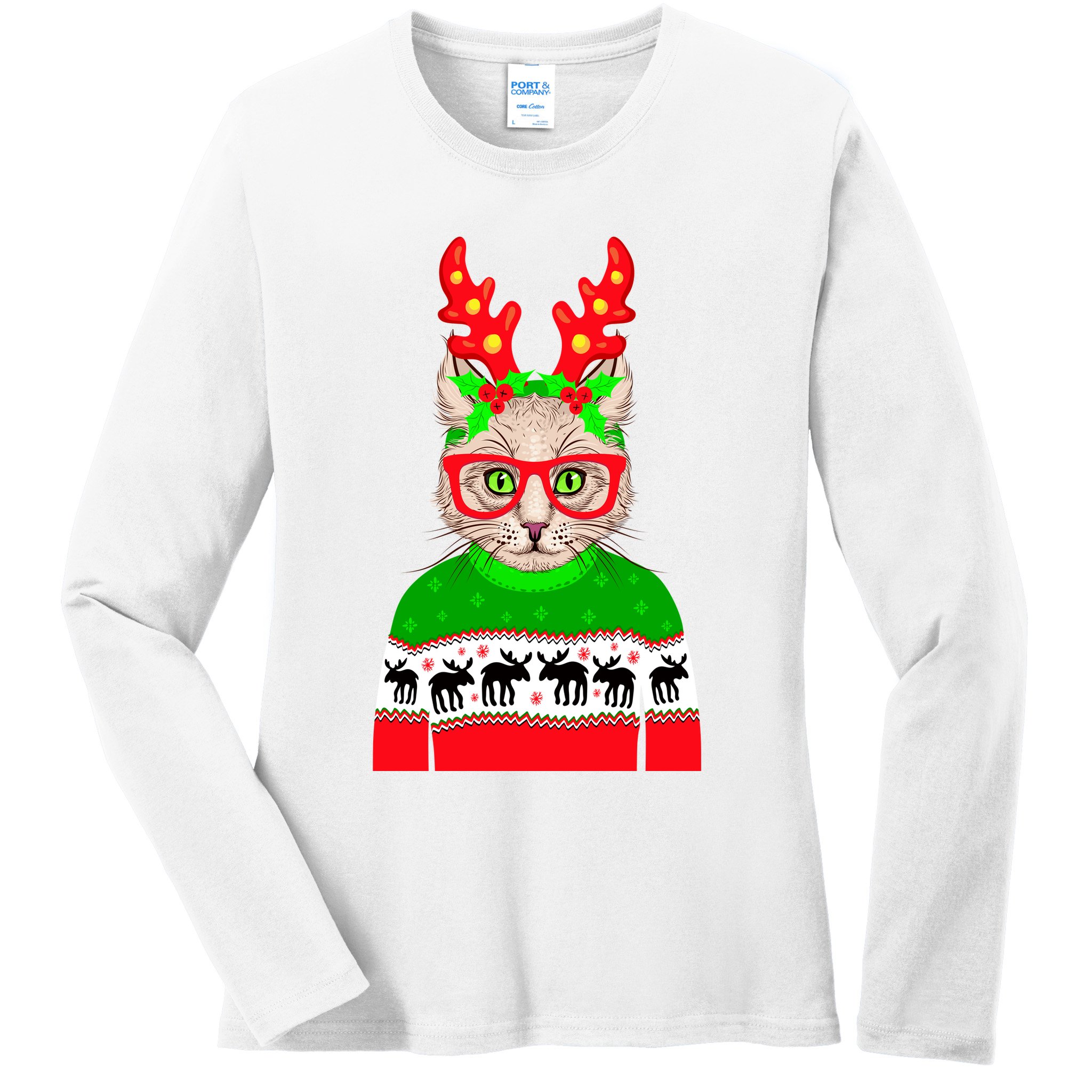 Funny Hipster Christmas Party Cat Ladies Long Sleeve Shirt