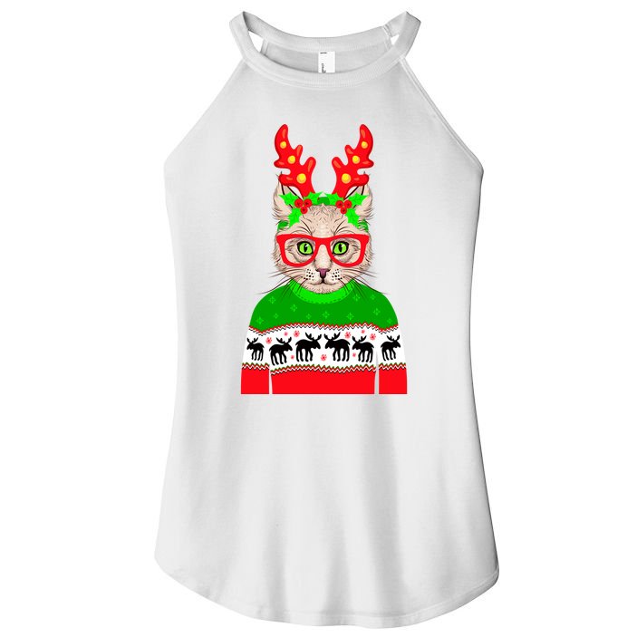 Funny Hipster Christmas Party Cat Women's Perfect Tri Rocker Tank