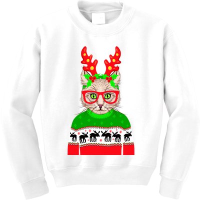 Funny Hipster Christmas Party Cat Kids Sweatshirt